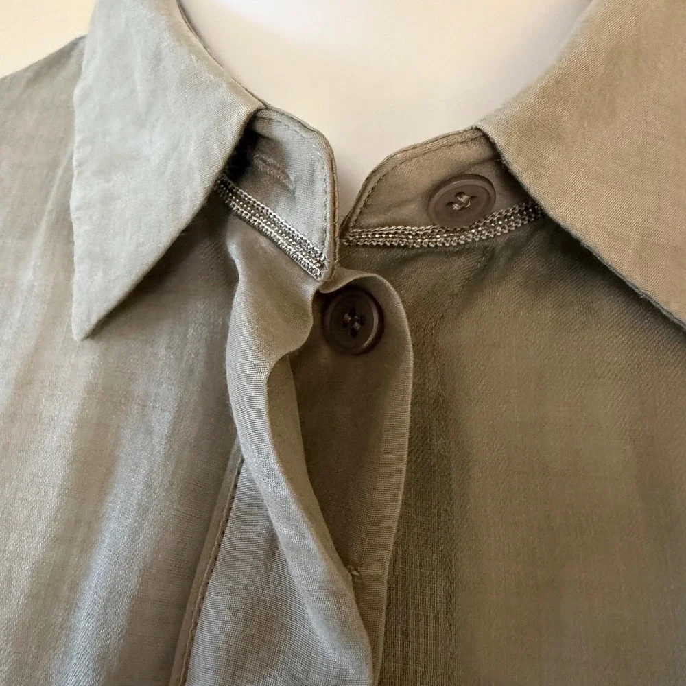 Lafayette 148 New York Sage Green Grey Button Down Tunic Shirt Womens Petite P - Picture 4 of 13